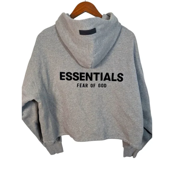 ESSENTIALS Fear Of God Fleece Cropped Hoodie Pullover Sweatshirt - Picture 1 of 10